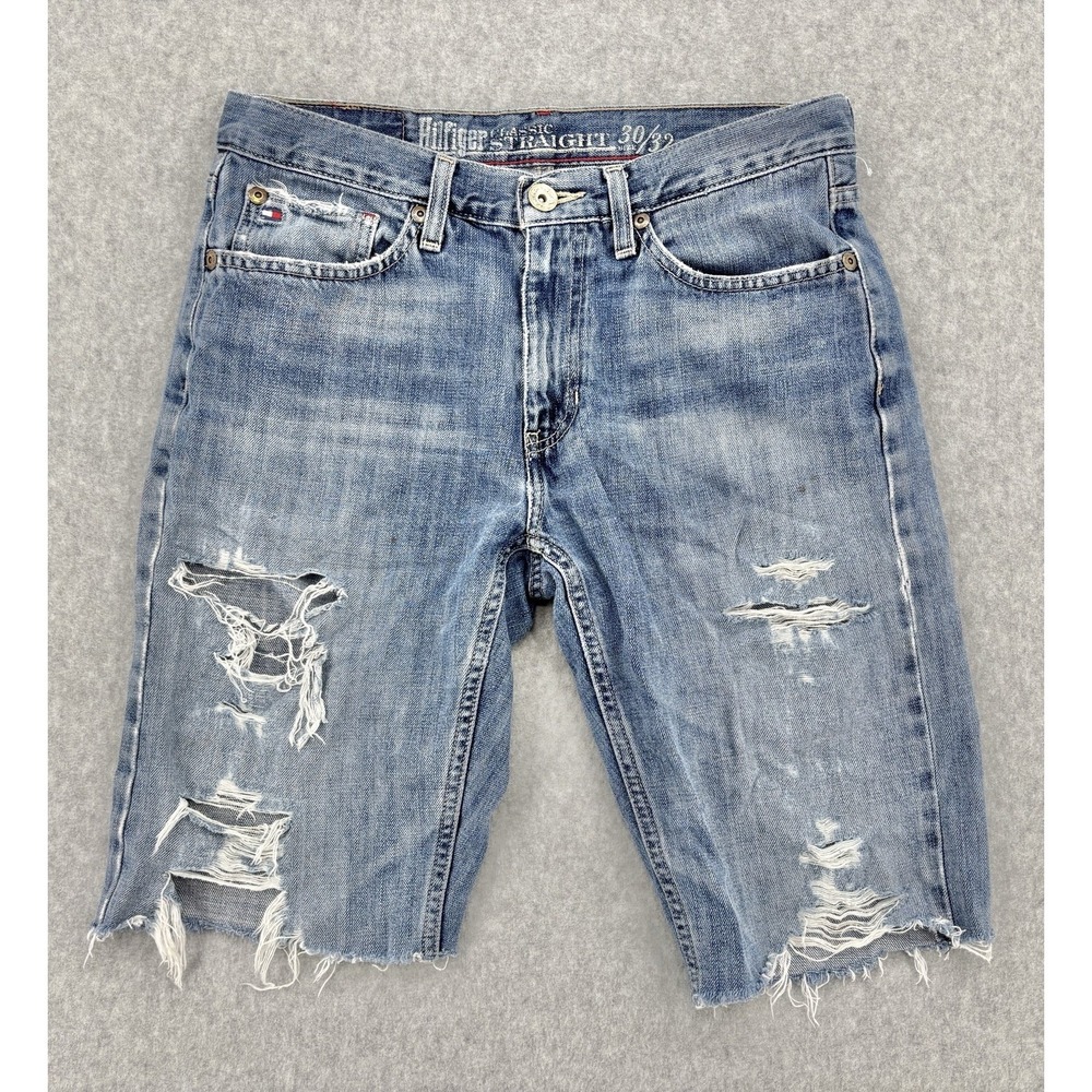 Tommy Hilfiger Classic Straight Distressed Cutoff Denim Shorts Men's 30